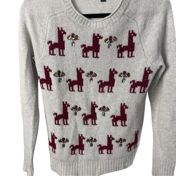 J. Crew Bejeweled 100% Wool Llama Novelty sweater, Gray/MulticolorJewels, XS - Picture 4 of 8